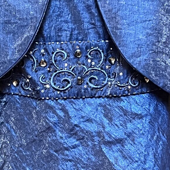 R&M Richards 2 Piece Blue Tiered Evening Gown Set 18W Shimmer Empire Bead Waist - Picture 4 of 14